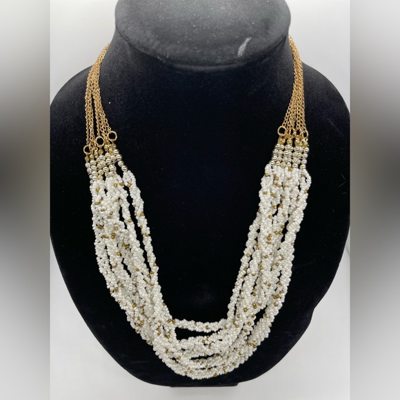 Jewelry - ➷ 5/$25 White and Gold Layered Seed Bead Necklace